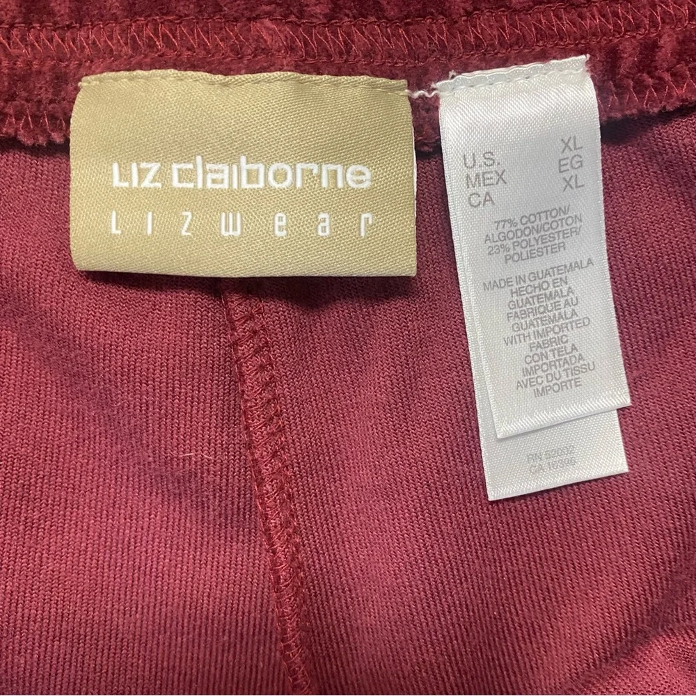 Liz Claiborne Maroon Lizwear Velour Lounge Pant Sweat Suit Soft‎ Stretchy XL